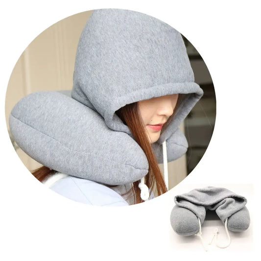 ✈️ Hooded Travel Neck Pillow – Memory Foam Comfort for Flights & Trips