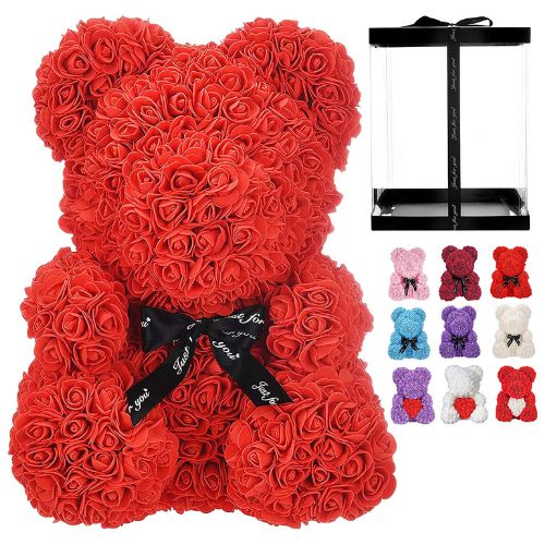 Rose Bear with Gift Box – 16 Inch Artificial Rose Teddy