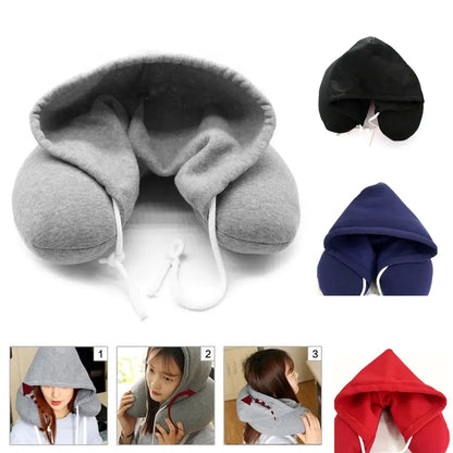 ✈️ Hooded Travel Neck Pillow – Memory Foam Comfort for Flights & Trips