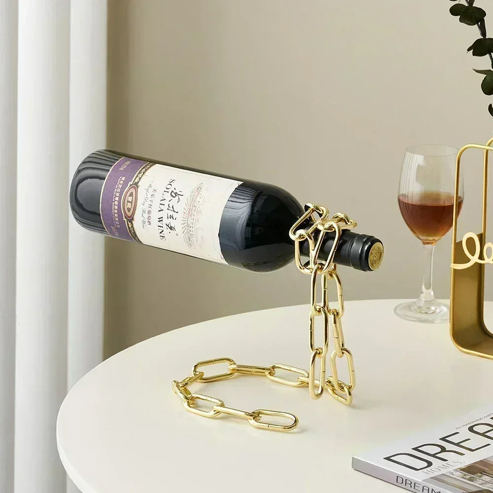 🍷 Floating Wine Holder – Iron Chain Illusion for Stunning Display