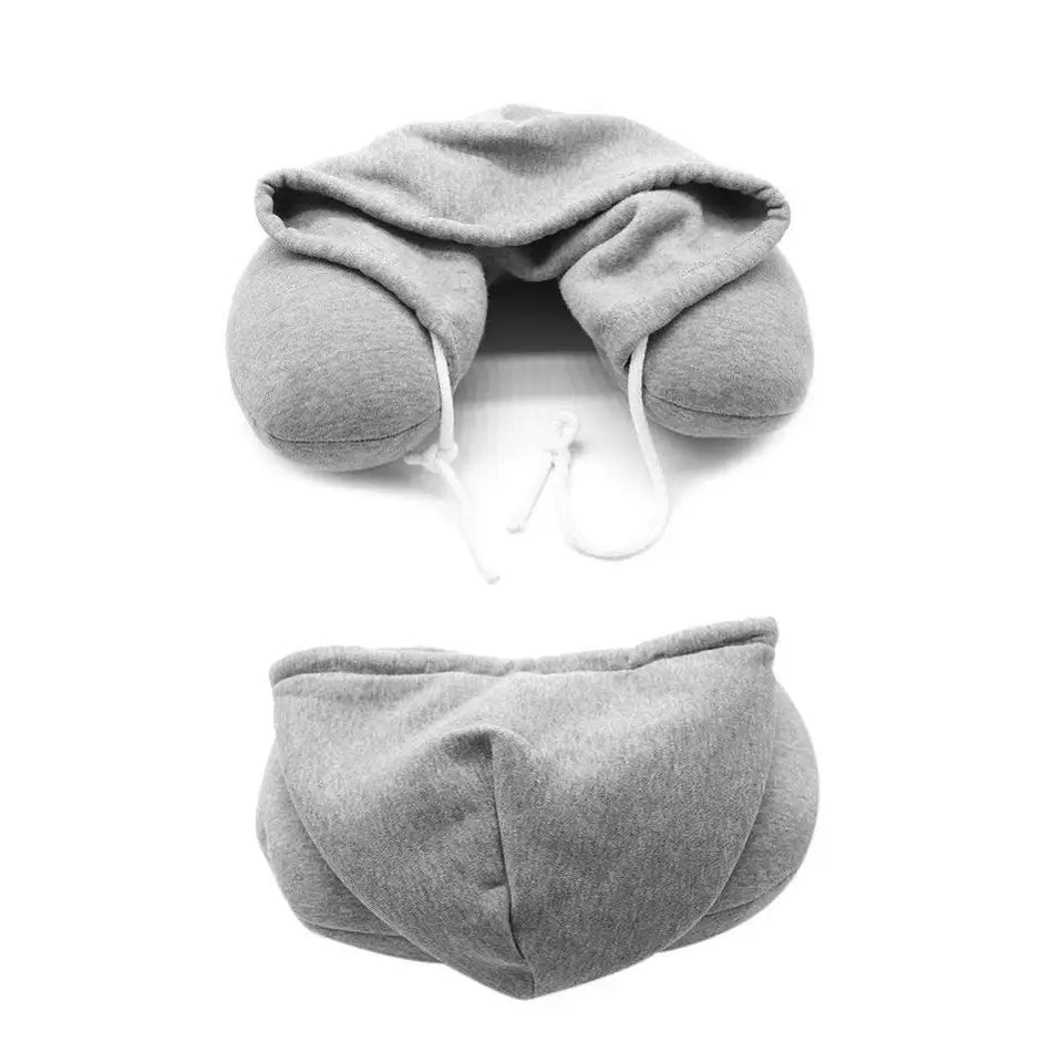 ✈️ Hooded Travel Neck Pillow – Memory Foam Comfort for Flights & Trips