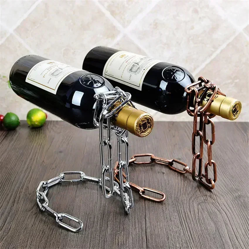 🍷 Floating Wine Holder – Iron Chain Illusion for Stunning Display
