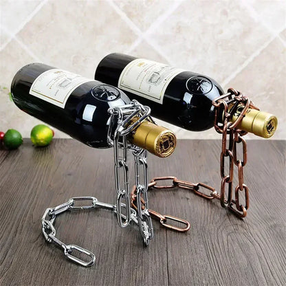 🍷 Floating Wine Holder – Iron Chain Illusion for Stunning Display