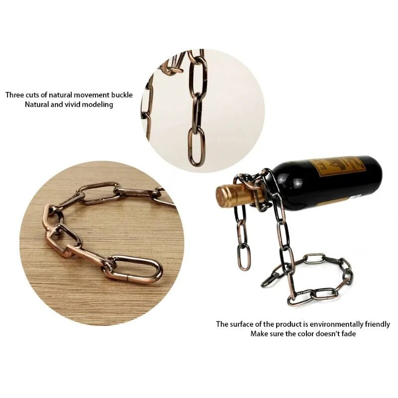 🍷 Floating Wine Holder – Iron Chain Illusion for Stunning Display