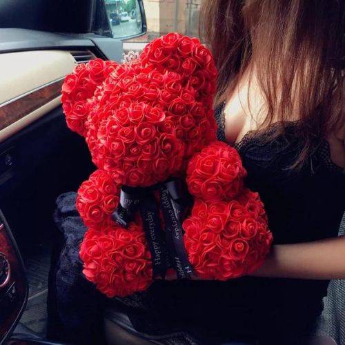 Rose Bear with Gift Box – 16 Inch Artificial Rose Teddy